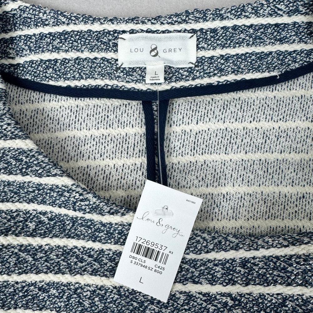 Lou & Grey Womens Navy White Striped Knit Moto Jacket Asymmetrical Zip Large NEW - Picture 3 of 7